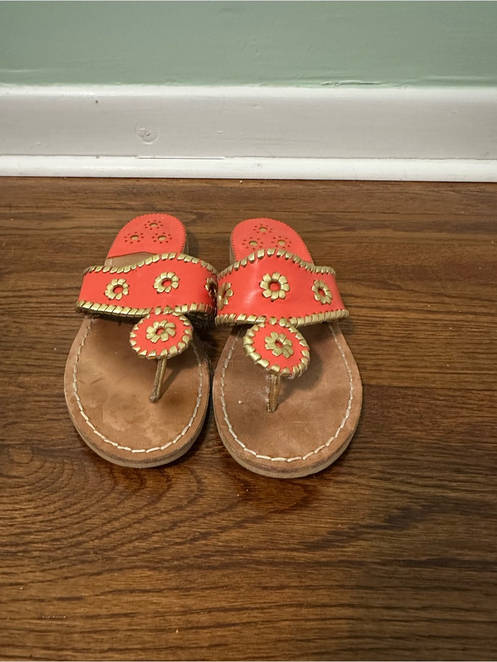 Coral Jack Rogers Sandals with Gold Trim